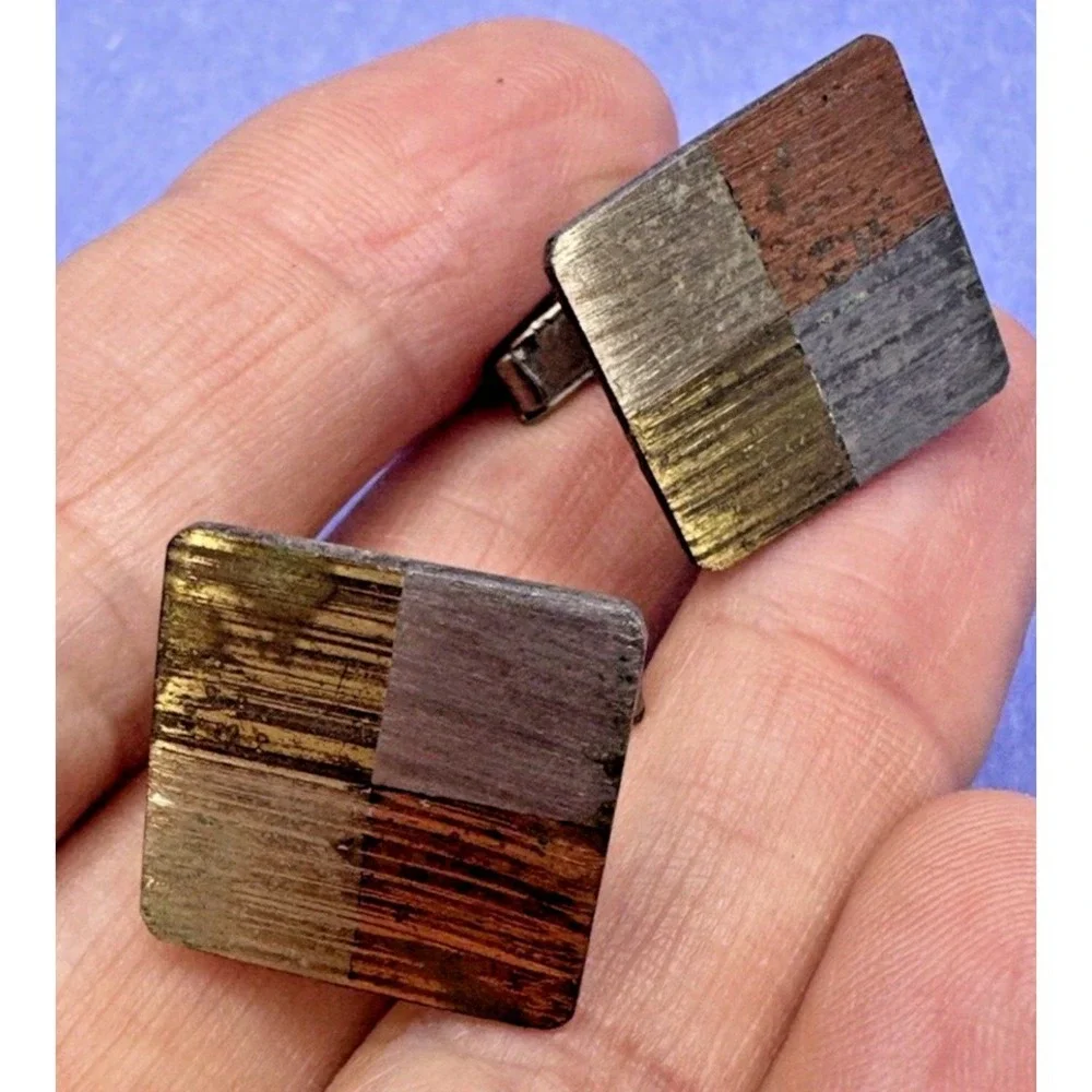 Lara Metales Casados Cufflinks Alpaca Mixed Metals Geometric Brushed Vtg